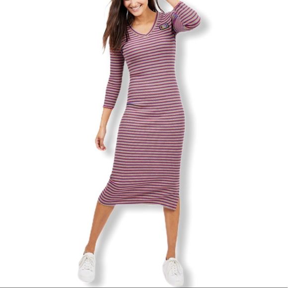 Juicy Couture Thermal Rainbow Striped Bodycon Midi Dress - Picture 3 of 15